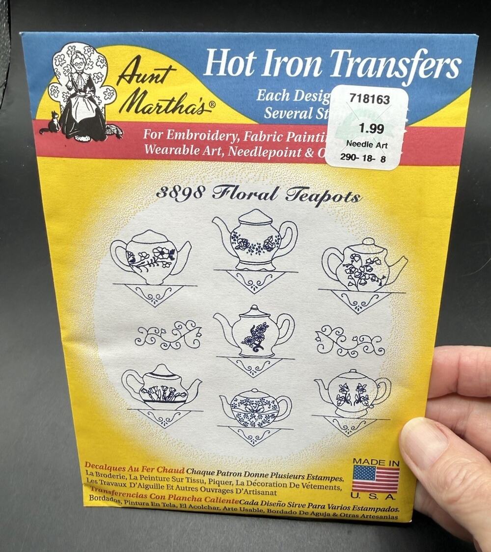 1979 Embroidery Transfers Aunt Martha's Hot Iron Tea Pots Sealed